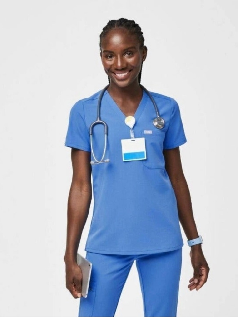 FIGS Catarina One-Pocket Scrub Top in Capri Blue Sz S